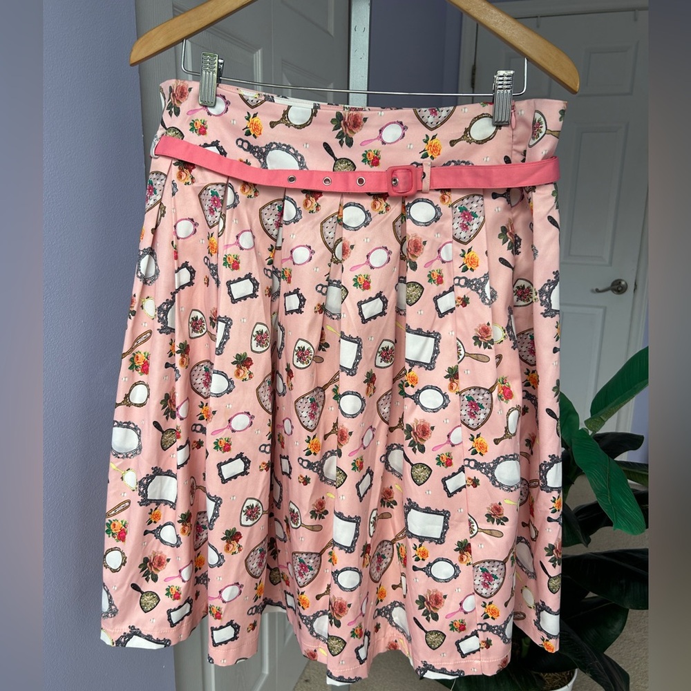 LINDY BOP Julia Swing Skirt Pink Mirrors Size 14 Retro Pin Up Pockets
